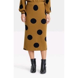 Who What Wear Brown Black Polka Dot Knit Skirt Size S NWT